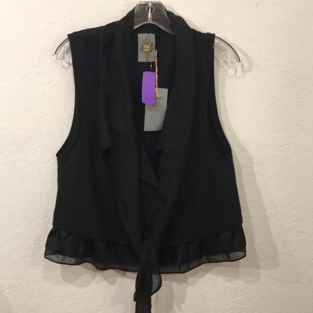 MK2K NWT black vest top button tie sheer wool M